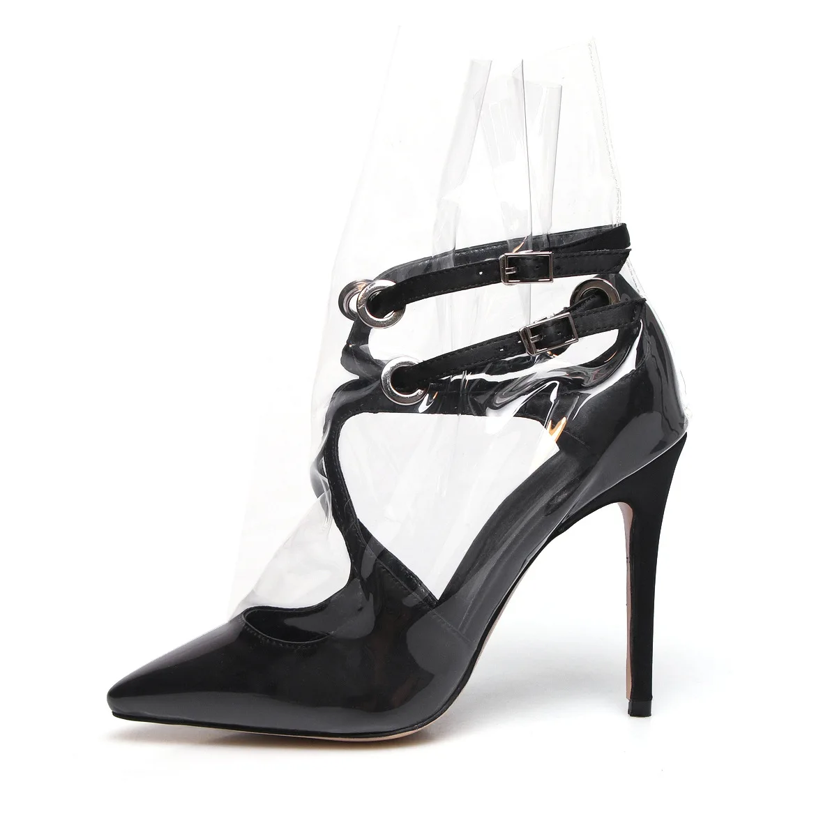 

Moraima snc New hot stiletto pointed sandals transparent PVC high heels large size fashion mature ladies sandals