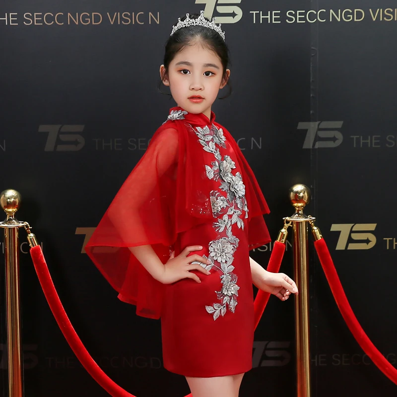 Красный Cheongsam дизайн для девочек детский Традиционный китайский новогодний