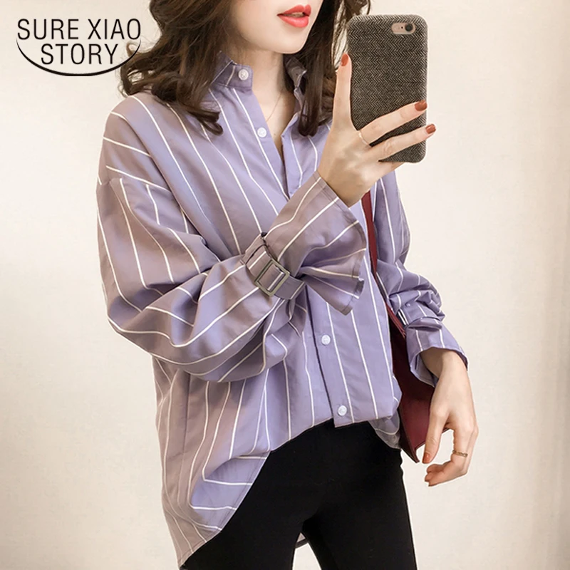 Kopen 2018 lente nieuwe lange mouwen blouses casual plus size vrouwelijke shirts gestreepte vrouwen tops knop mode vrouwen kleding D548 30