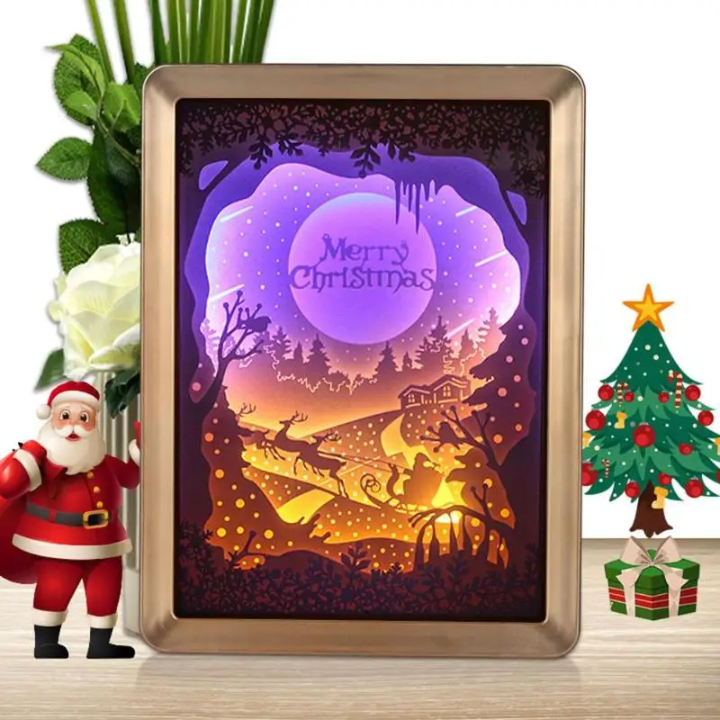 3D Christmas LED Laser Hollow Paper Light Box Party Festival Decor USB Power Supply Lamp For Christmas Home Decoration
