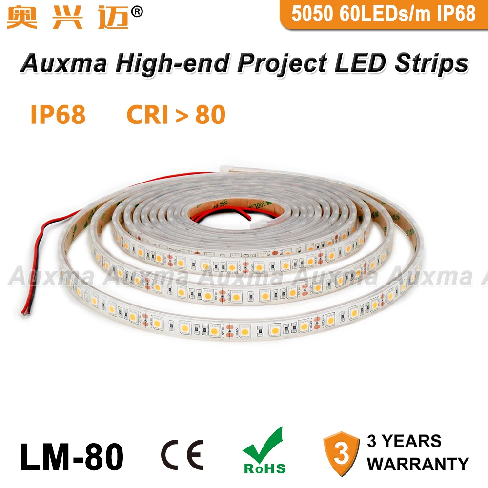 

5050 60LEDs/m LED Strip,CRI80 IP68,DC12V/24V,300LEDs/Reel,5meter/Reel,Waterproof for Indoor & Outdoor,Building Decoration,Bath