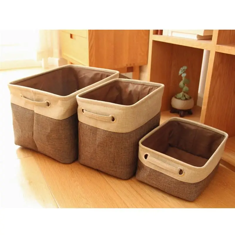 

Multipurpose Retangular Foldable Cotton Linen Storage Bins Boxes Clothes Laundry Toys Organizer Containers with Handles