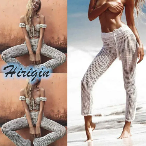 

Summer Casaul Pants 2019 New Summer Womens Mesh Sheer Pant Trousers Summer Holiday Beach Bikini Cover Up Loose Pants