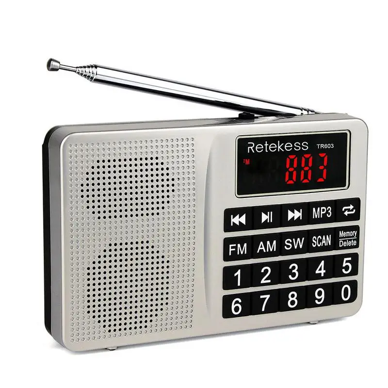 

TR603 AM FM Radio Shortwave Transistor Digital Tuning Receiver MP3 Player Support TF Card With Rechargeable Li-Ion Battery