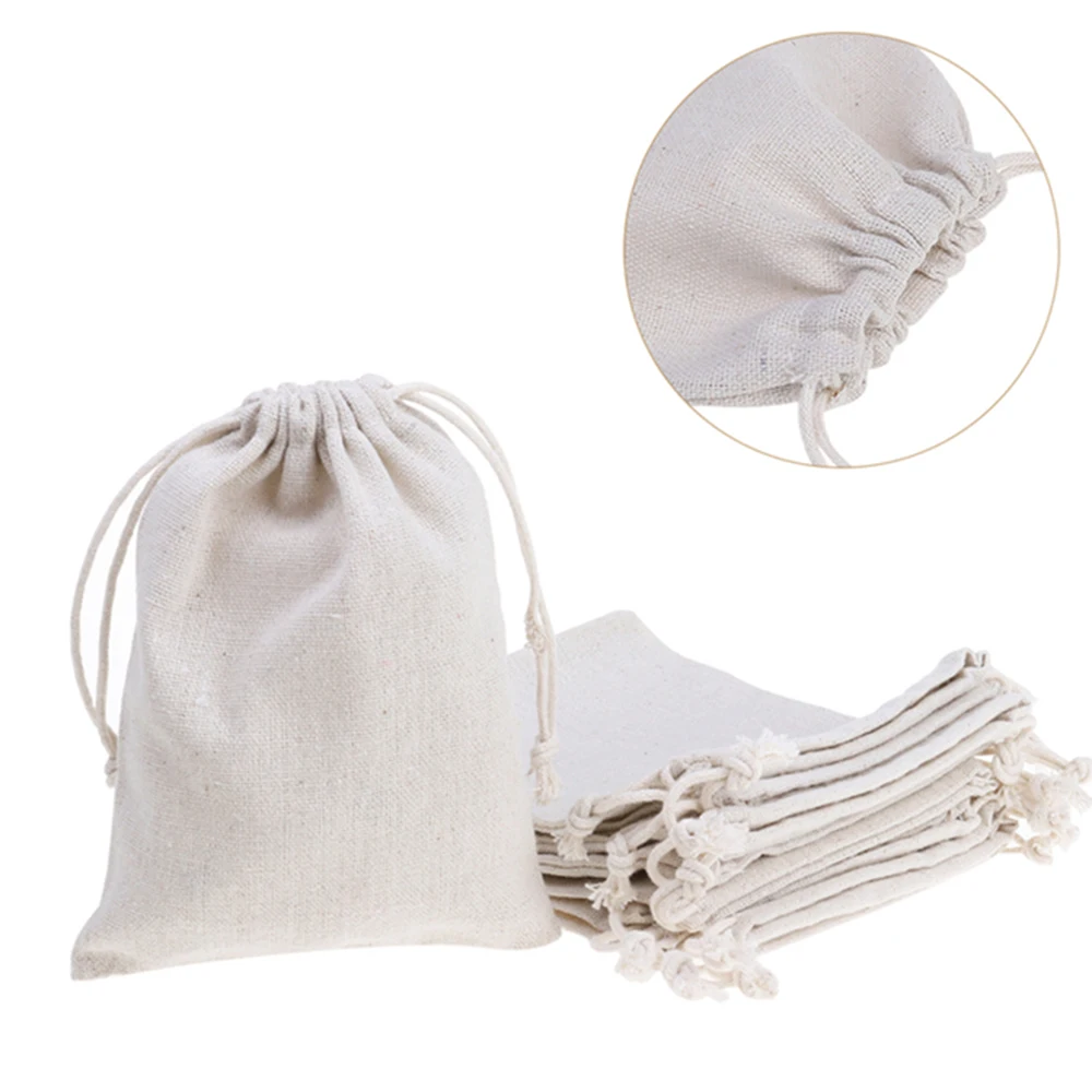 

10pcs Drawstring Cotton Linen Fabric Dust Cloth Bag Natural Burlap Hessia Candy Bags Wedding Party Favor Pouch Gift Jute Bags