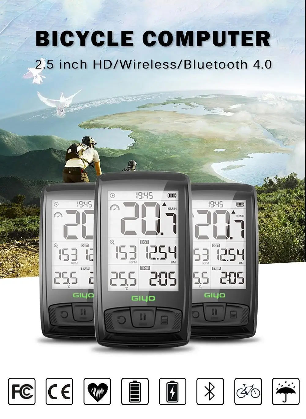 

Wireless Bluetooth 4.0 Bicycle Computer Mount Holder Bicycle Speedometer Speed/Cadence Sensor Waterproof Cycling Bike Computer