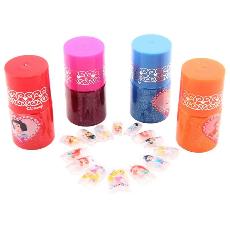 Disney Pretend Play Frozen Water Soluble Fingerprint Kids Cosmetic Makeup Girl Toys Play House Manicure Toy 14 Nail Tips