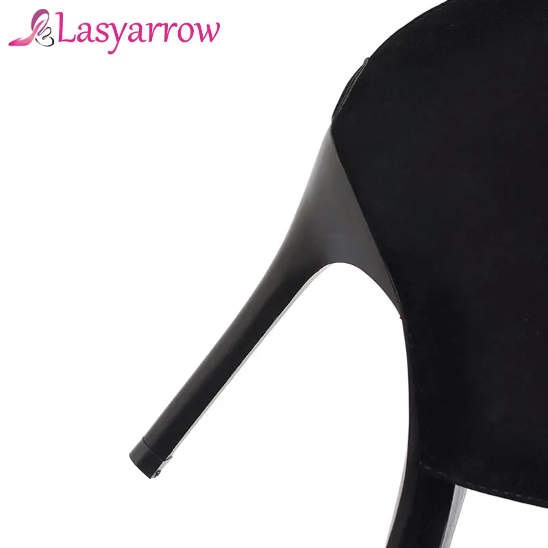 Женские босоножки на шнуровке Lasyarrow черные Босоножки с открытым носком высоком