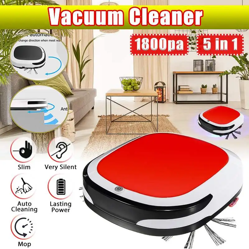 

Rechargeable 5 In 1 Intelligent Robot Vacuum Cleaner Robot Sweeping Machine 1800pa Low Noise for Home Office