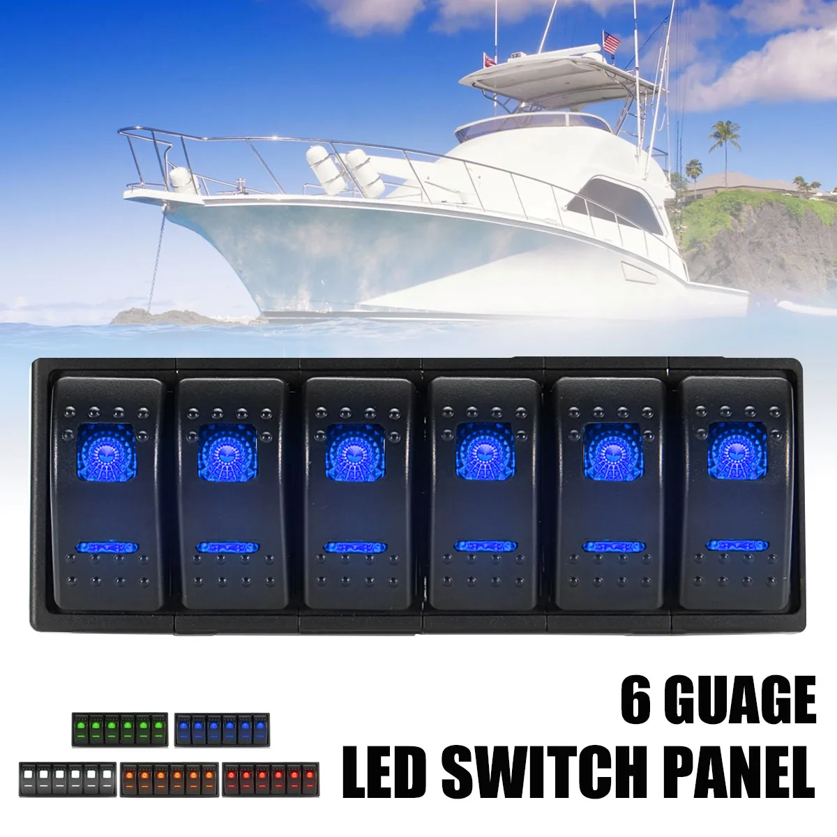 

12V/24V LED Rocker Switch Panel 6 Gang with StickersWaterproof ABS+PC+Aluminum On-off Switch Motorboat Marine Jumper Wire Kit