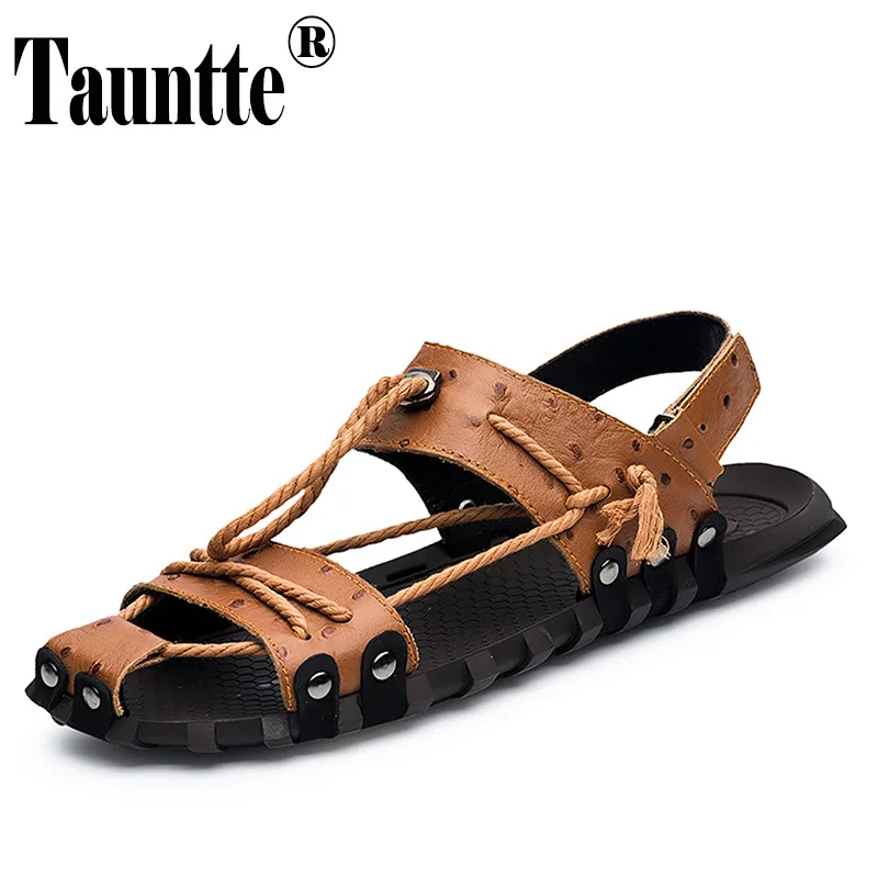

Men Sandals Genuine Leather Beach Shoes Casual Slippers Plus Size