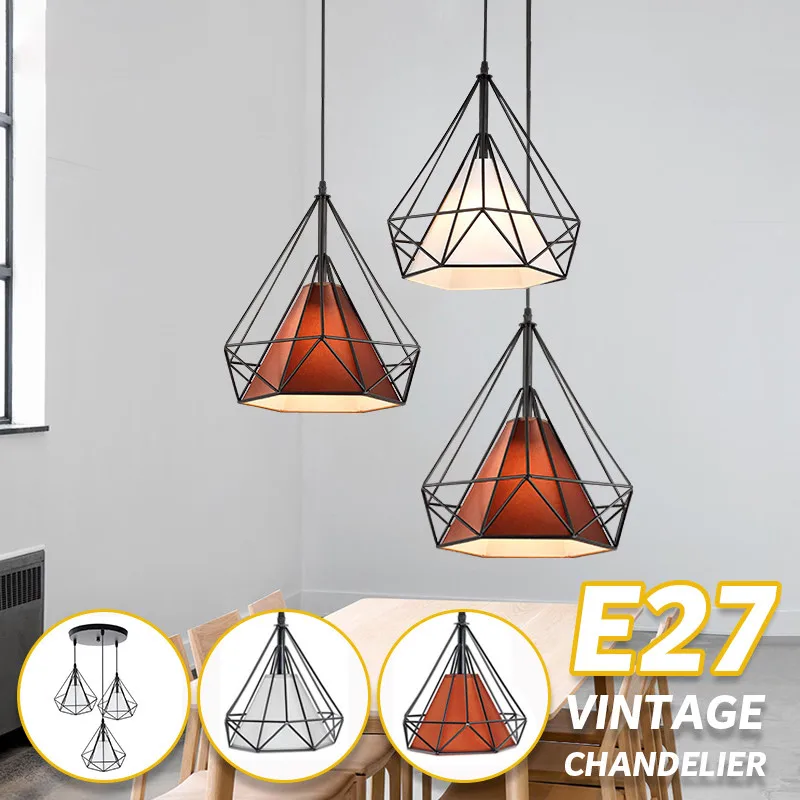 

Nordic Design Multilateral Diamond Cutout Postmodern light Restaurant E27 Personality Plated Single/Three Head Pendant lamp
