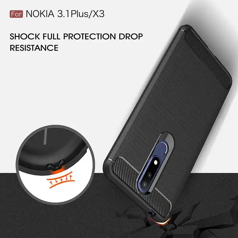 Противоударный мягкий силиконовый чехол из углеродного волокна и ТПУ для Nokia 3 1