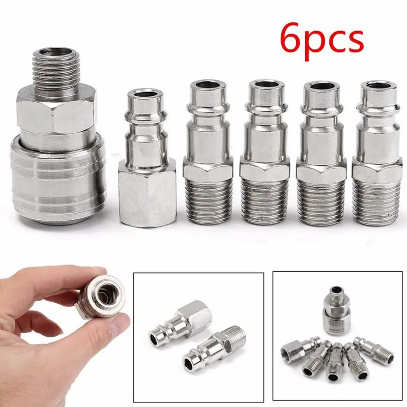 

6Pcs Hardening steel Euro Air Line Hose Compressor Fitting Connector Quick Release Set 1/4" BSP