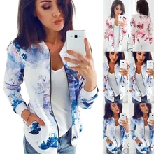 Women Jacket Fashion Ladies Retro Floral Zipper Up Bomber Jacket Casual Coat Autumn Spring Print Outwear Women Clothes feminino 