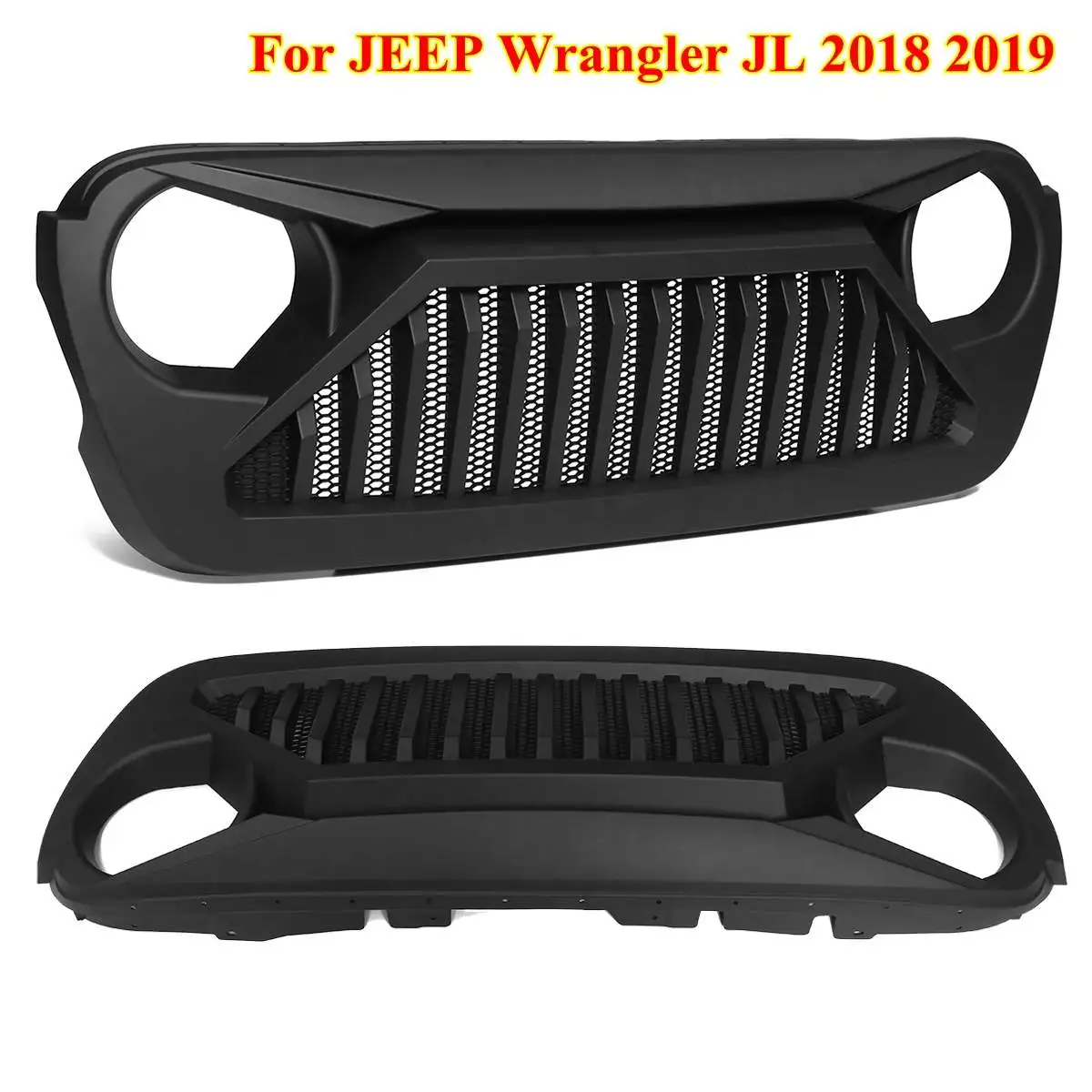 

ABS Matte Black Front Racing Grille Cover Decoration With Insect Net Accessories for Jeep for Wrangler JK 2018 2019 Car Styling