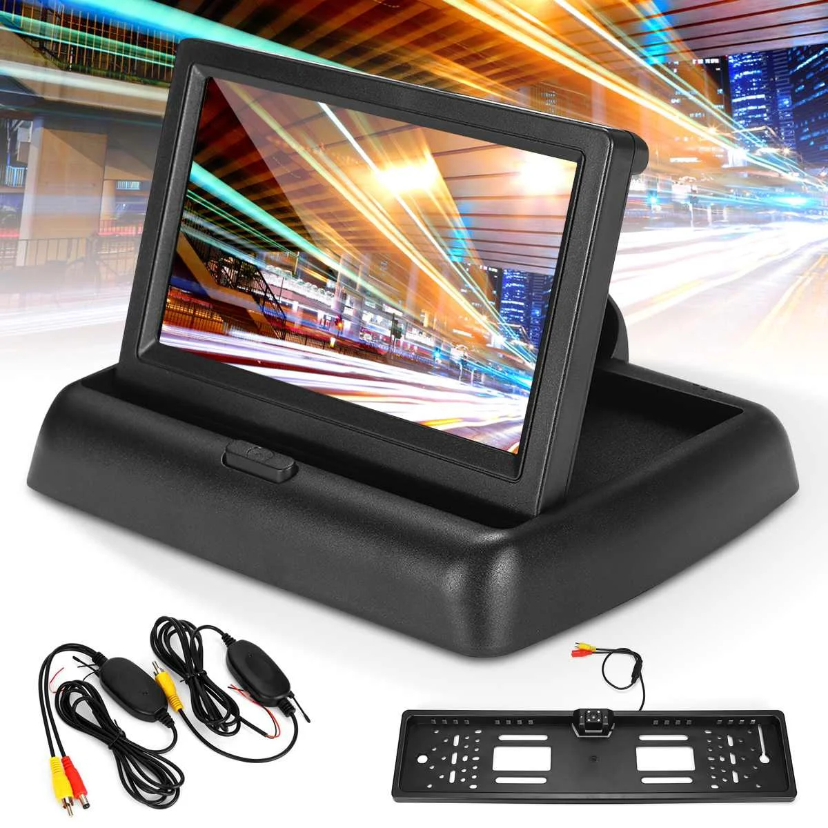 

4.3 inch Foldable TFT LCD Digital Car Monitor Auto Truck Reverse Backup Rearview IR Camera Night Vision + Wireless Transmitter