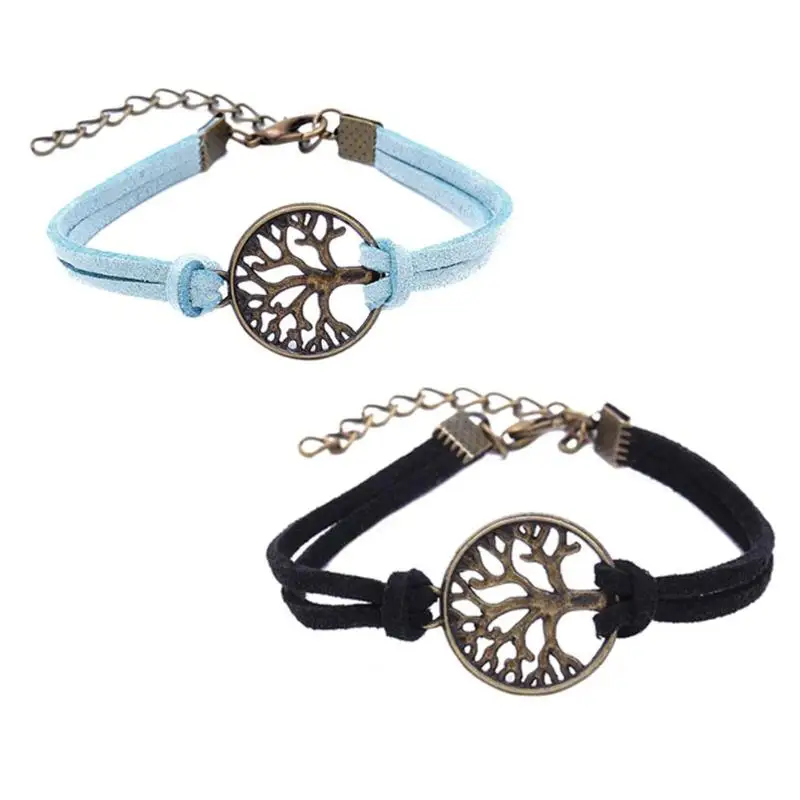 

Women Bracelet Hand Jewelry Female Retro Big Tree Charm Circle Shape Fashion Bracelets Vintage Multilayer Leather Bracelet 2019