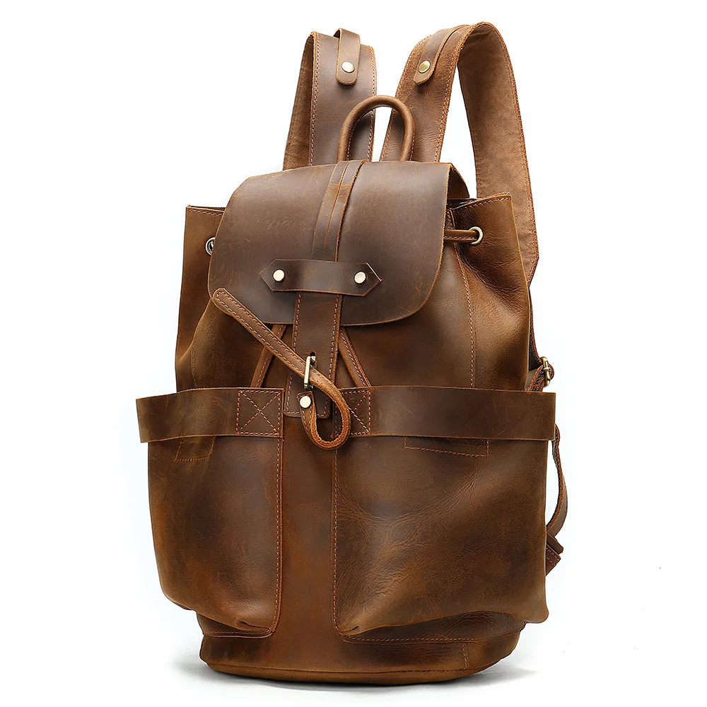 

Brand Cow Leather Enlarge Backpack Laptop Backpack Shoulders Men Anti-theft Waterproof Travel Backpack