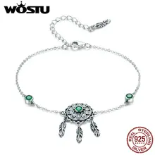 WOSTU весенний стиль 925 пробы Серебряный Зеленый цветок листья цепи и звенья браслеты для женщин Оригинальные настоящие ювелирные изделия подарок CQB078