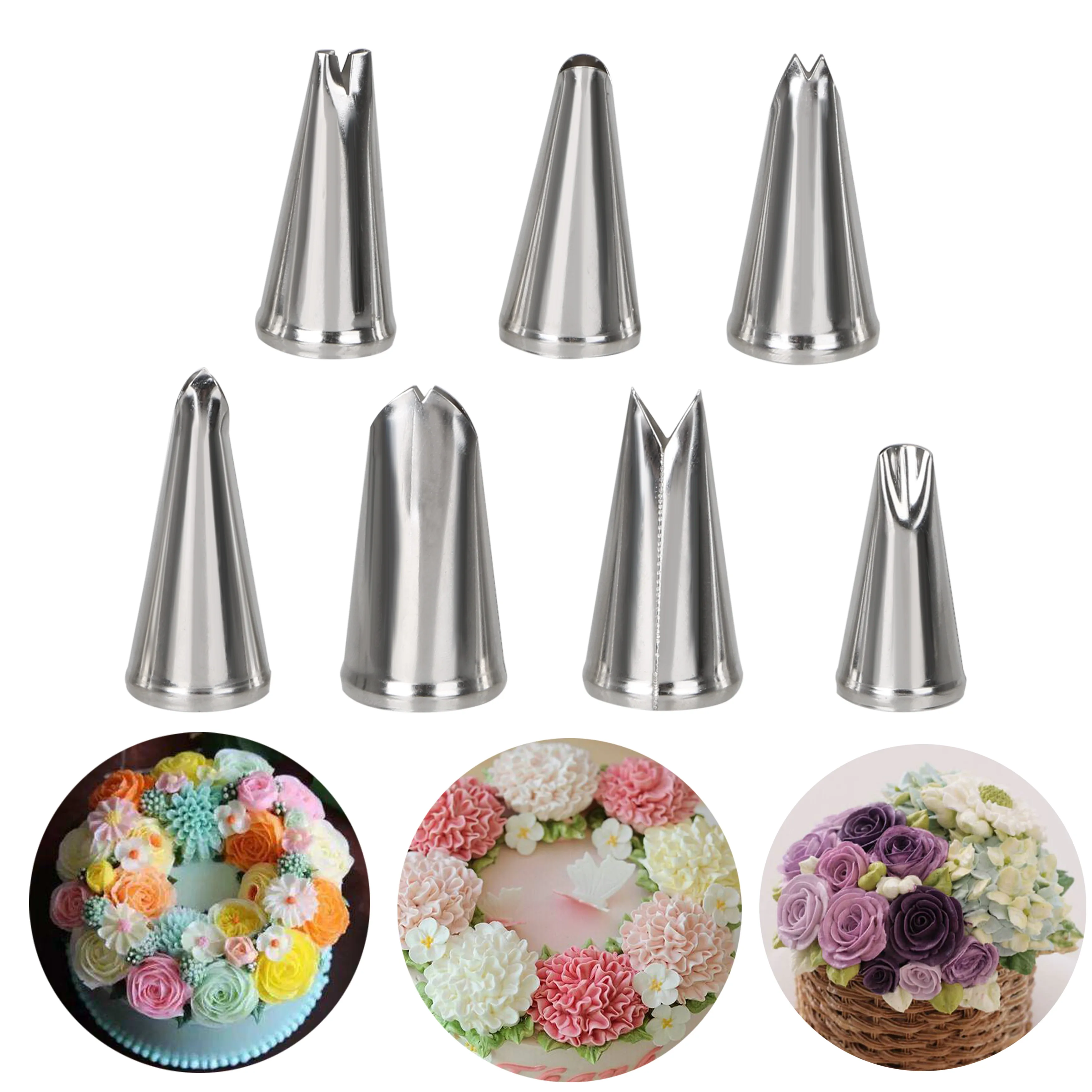 

7pcs/set Cream Flower Bakeware Tools Stainless Steel Pastry Fondant Cake Decorating Round Piping Tip Nozzle Decorating Mouth