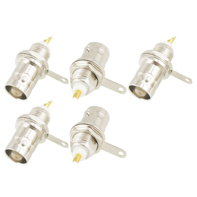 

5 BNC Female Nut Bulkhead Solder RF Connector Adapters Metal 23g Silver Tone BNC female with nut bulkhead handle solder connect