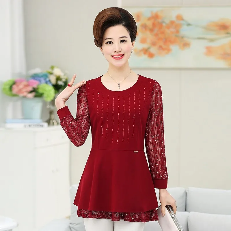 

Plus Size Women Clothing Lace Crochet Female O-neck Long Sleeve Shirts Ladies Blouses Blusas Slim Fit Tops