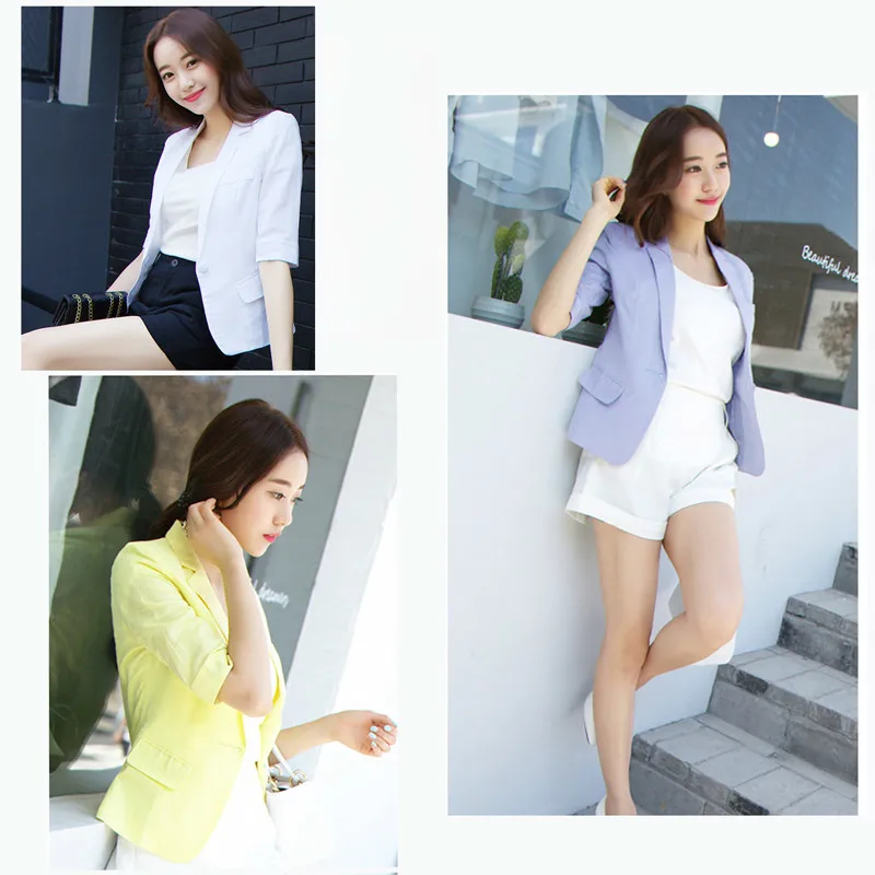 Spring Summer Women Casual 3/4 Sleeve Cotton Linen Suit Jacket Female Feminine Blazer Femme Plus Size 3XL
