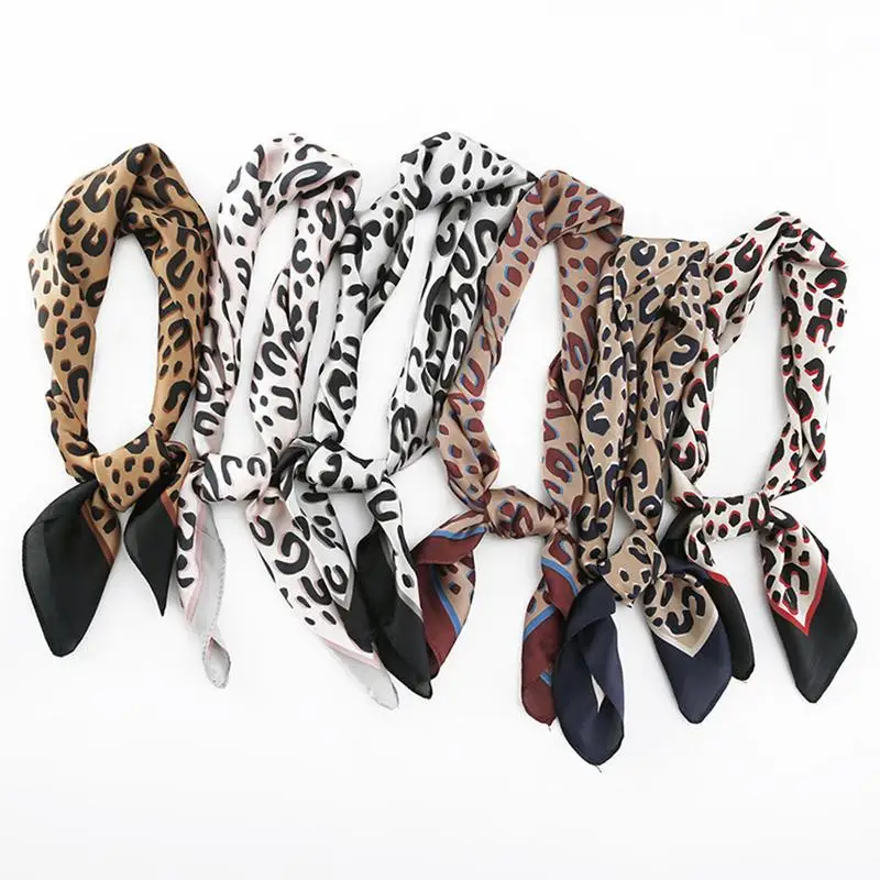 70*70CM Leopard Print Silk Scarf Small Square Scarf Ladies Spring