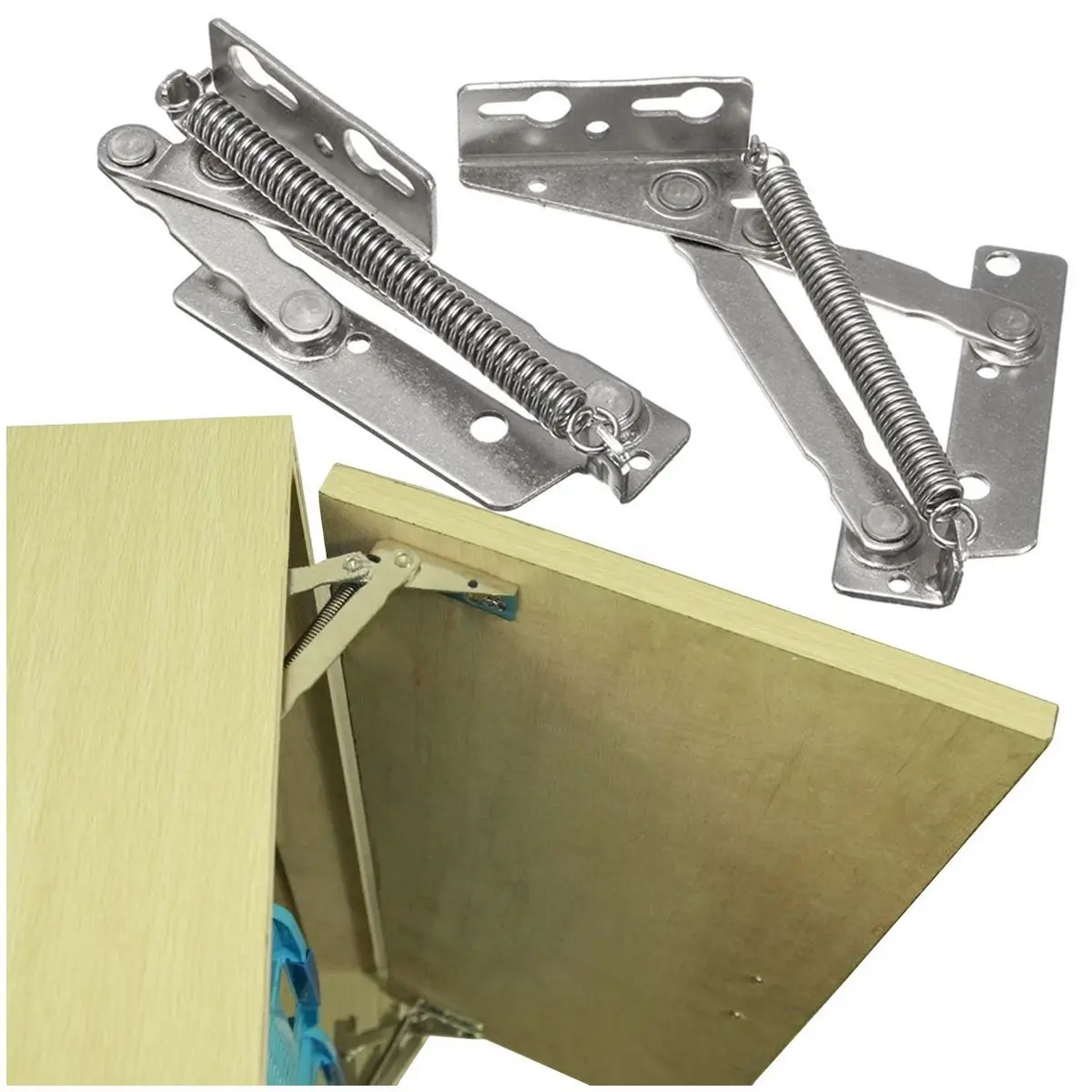 WSFS Hot 2x 80 degree Sprung Hinges Cabinet Door Lift Up Stay Flap Top Support Cupboard Kitchen