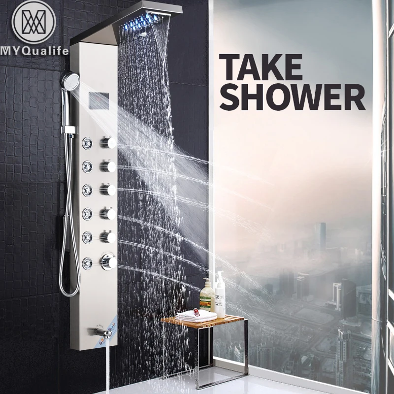 Wall Mounted LED Shower Faucet Panel Shower Column Stainless Steel