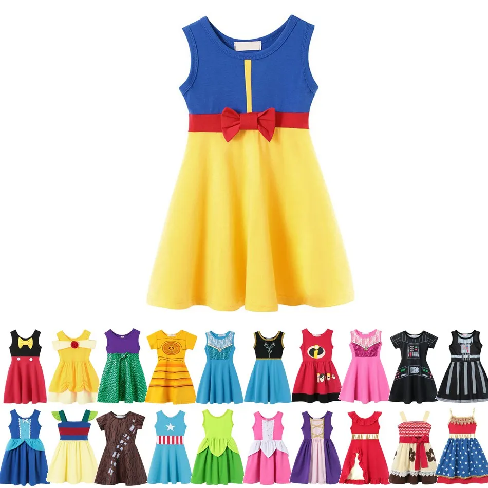 

VOGUEON Girl Snow White Princess Dress Children Belle Ariel Aurora Elsa Anna Mickey Rapunzel Belle Birthday Fancy Dress Costume