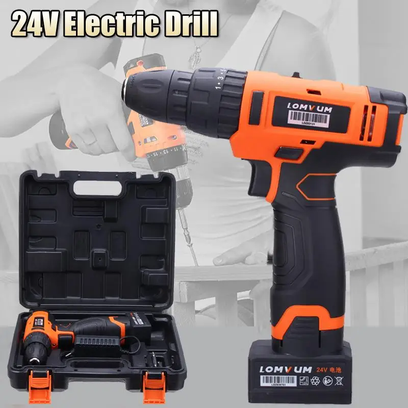 

doersupp 24V Electric Cordless Hammer Drill Driver Lithium Ion screwdriver household electric drill Power Tool set