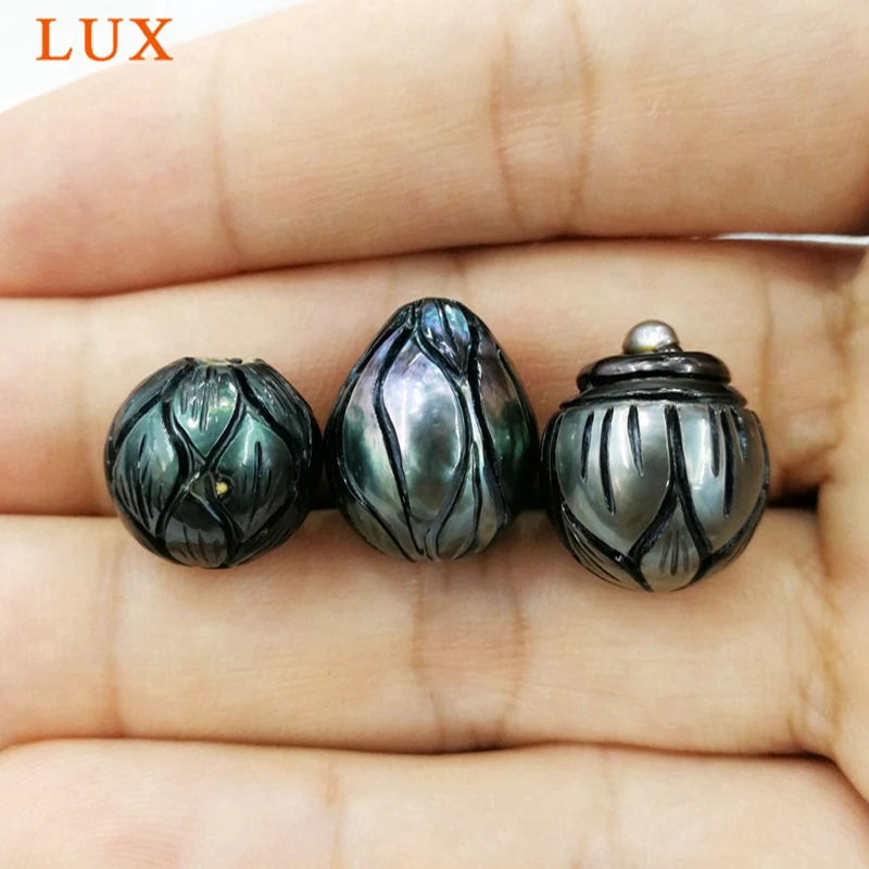 

AAA 15-16mm Round Carved Tahitian Pearl Hand Carved Tattoo Tahiti Pearls flower designs for jewelry making