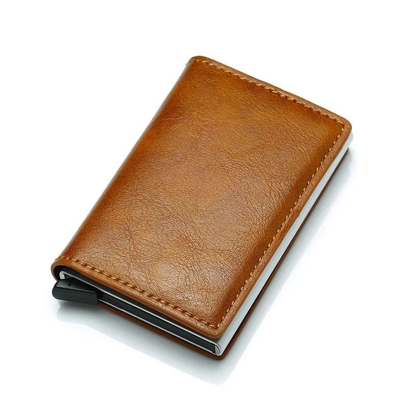 New Fashion Anti RFID Blocking Men\'s Credit Card Holder Leather Small Wallet ID Bank Card Case Metal Protection Purse For Women