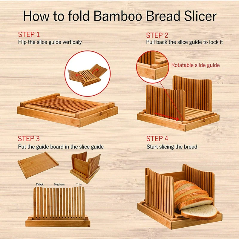 EAS-Bamboo Хлеборезка для резки-дерево резак для хлеба домашняя выпечка, буханки, булочки складные и компактные с Cru