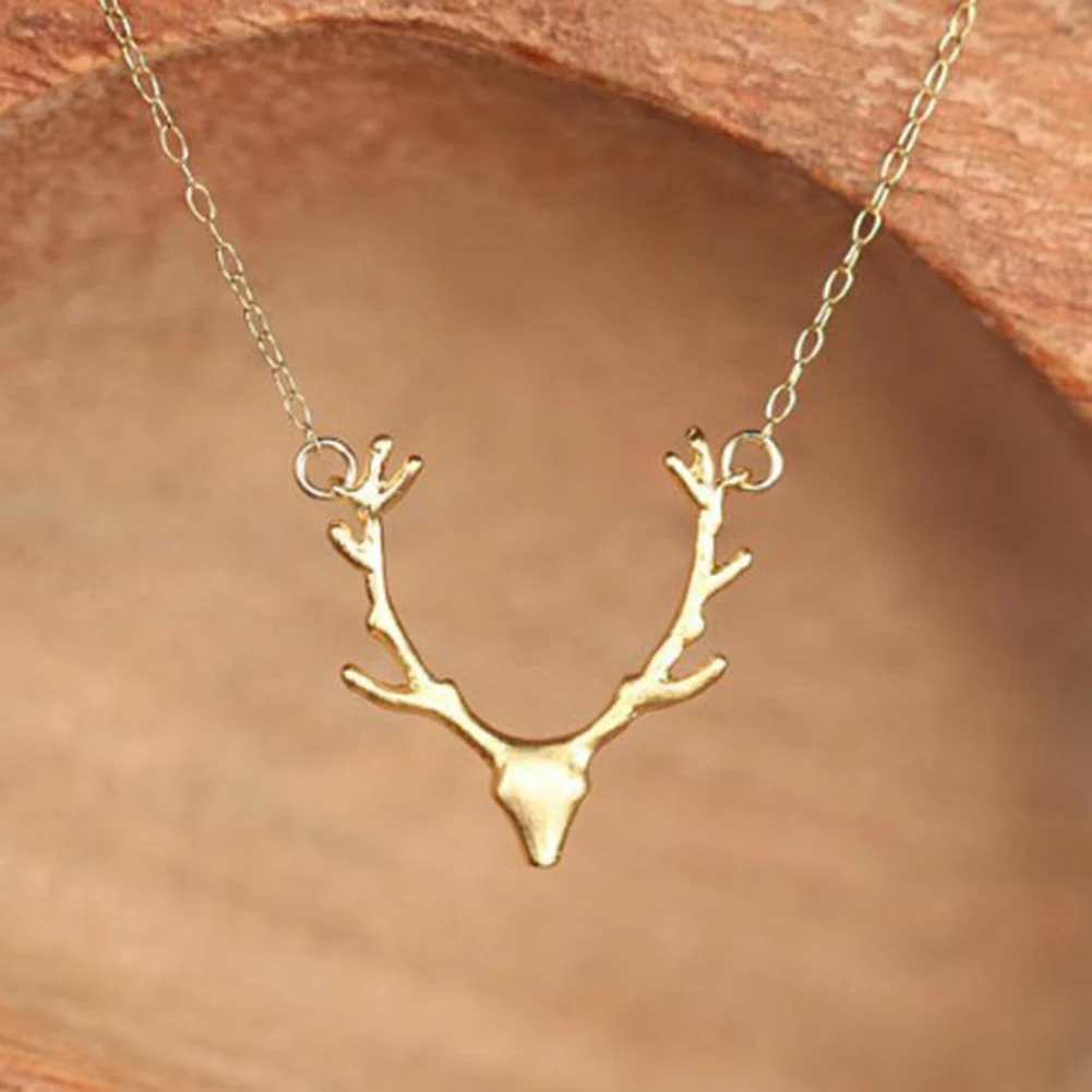 45cm Link Chain Pendant Stag Animal ANTLERS NECKLACE in Silver Or Gold Plate 