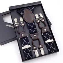 Leather Men's Braces 6 Clips Elastic Suspenders Adult Straps Fashion Bretels Suspensorio Tirantes Hombre Bretelles Men