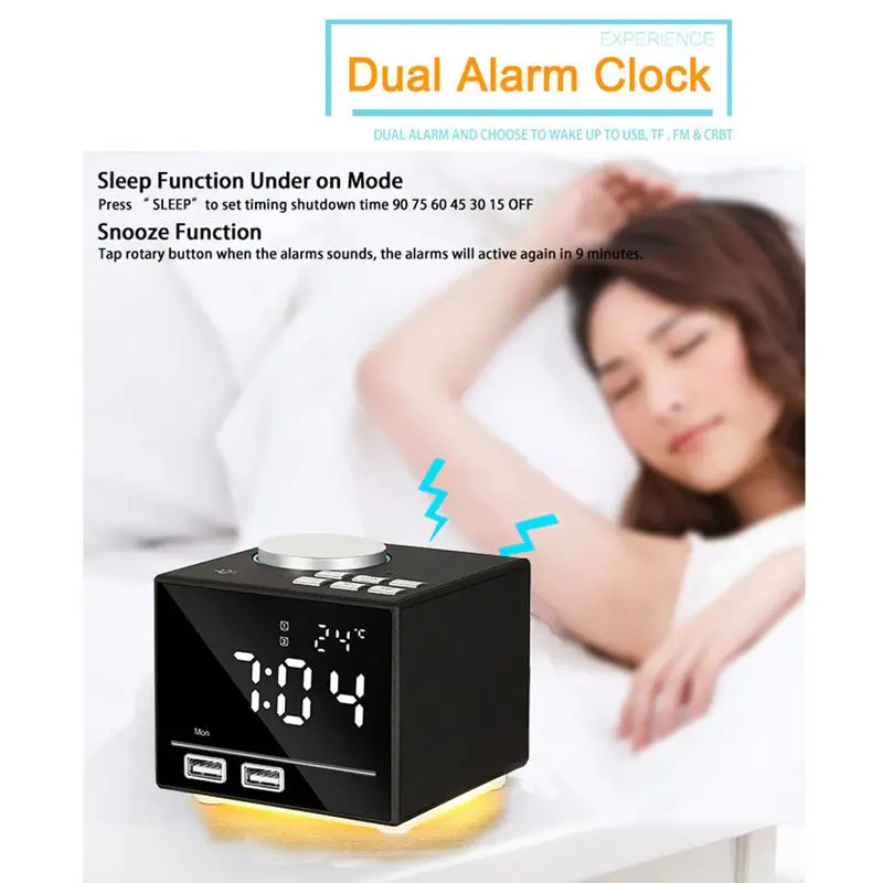

EU Plug 1Set Bluetooth Color Changing Alarm Clock Fm Radio With Usb Charging And Speakerphone