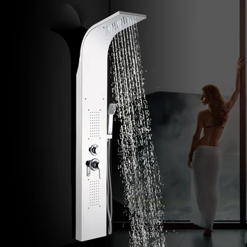 

Tower Shower Column Brushed Nickel Shower Panel Tower Rain Waterfall Massage Body System Jet Tub Tap With Hand Shower Tub Spout