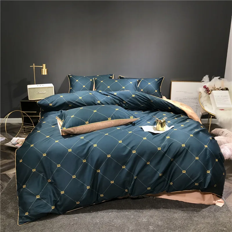 

New arrivel 60S egyptian bedding sets bear plaid bed set queen king size duvet cover bed sheet set pillowcase 43