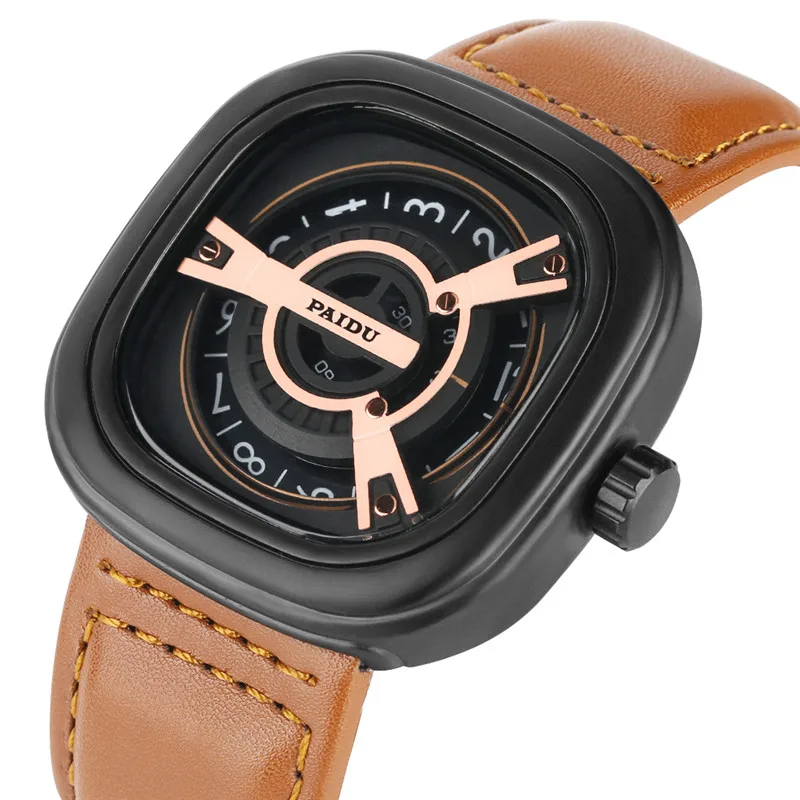 

Timekeeper Creative Case Quartz Watch Movement for Men Women High-tech Sense Analog Wrist Watches Leather Watch Band Clock