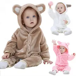 2019 Детский комбинезон для новорожденных, зимний костюм, одежда для маленьких мальчиков и девочек, коралловый флис, теплая одежда для