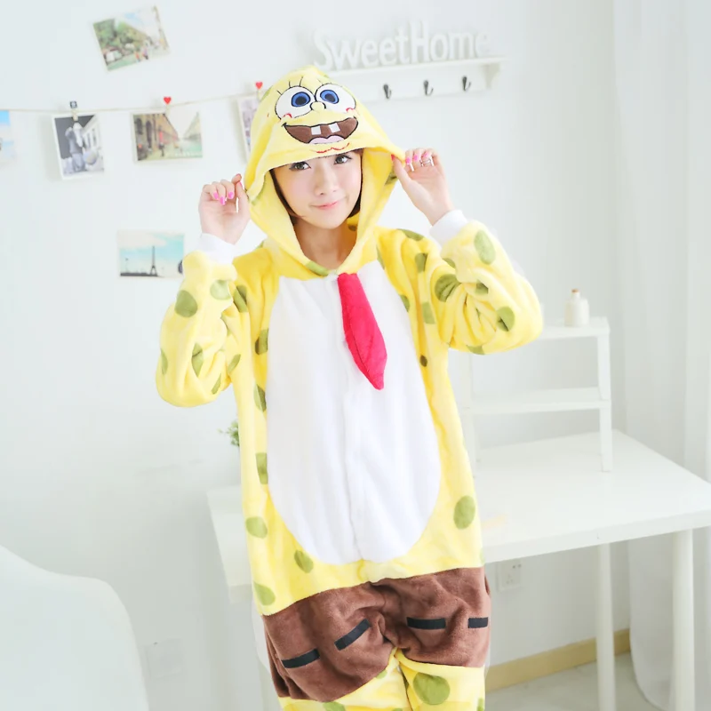 Dropshipping Flannel Winter Pajama Sets Women Sleepwear Spongebob