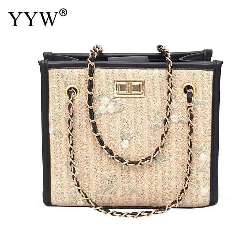 

Summer New! Straw + PU Leather Handmade Woven Women Shoulder Bag Flower Female Crossbody Cross Body Bag for Work Travel Beach