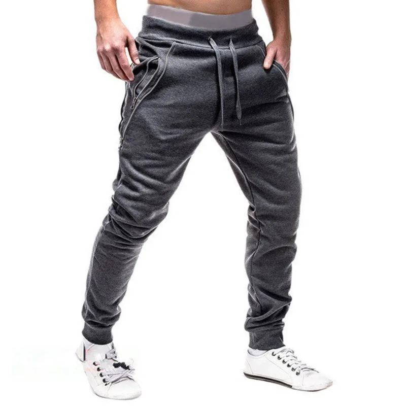 FDWERYNH Hip HopJoggers брюки 2018 тонкий сплошной цвет поддельные молнии длинные мужские