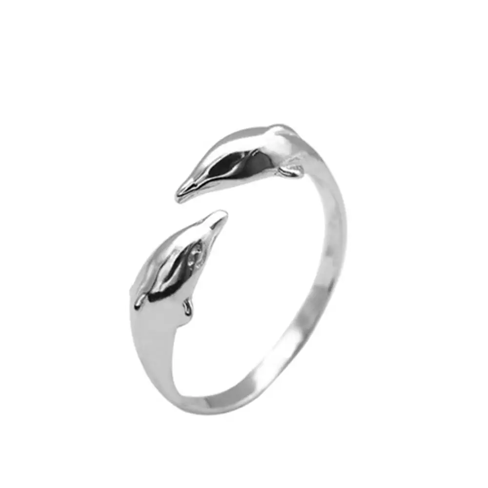

REAL 925 Sterling Silver Open Ring Cute Dolphin For Women Gift Ocean Animal Ring 2019 Korean Fashion Jewelry Accessories F64