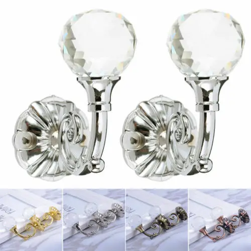 

Home Decor Curtain Hanging Hooks 2X Large Metal Crystal Glass Curtain Holdback Wall Tie Back Hanger Holder