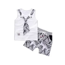 Модная брендовая детская одежда для мальчиков и девочек комплект 2 шт. галстук футболка и мультфильм короткие штаны детская одежда лето г. комплекты детской одежды