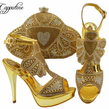 

Capputine Africa Rhinestone Woman Shoes And Bag Set For Summer Elegant High Heels Shoes And Bag Set For Party 6Colors On Stock